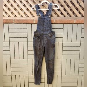 Free People Lexden Skinny Leg Overalls Size 27R Washed Black Denim Jeans Raw Hem
